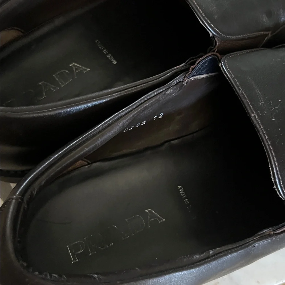 Prada Men's Brown Leather Slip On Loafers Square Toe Size 12 Us - Picture 12 of 12